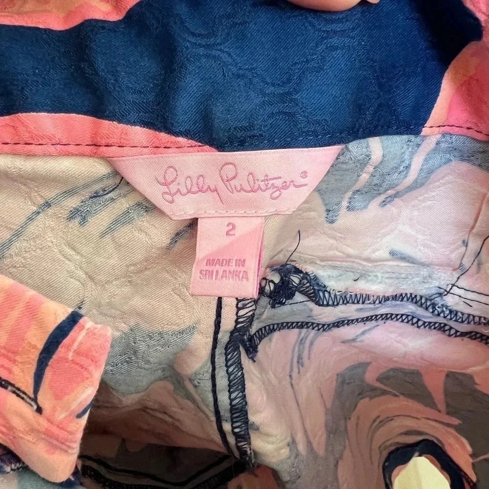 Lilly Pulitzer Navy Pink Flamingo Print Shorts - Picture 3 of 5